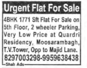 Urgent 4BHK Flat for Sale in Moosarambagh