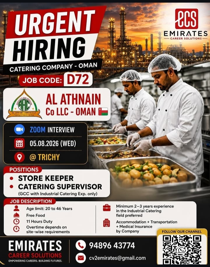 Urgent Hiring: Catering Positions in Oman (Al Athnain Co LLC)