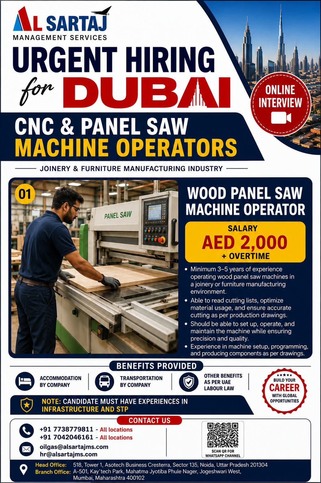 Urgent Hiring: CNC & Wood Panel Saw Operators in Dubai