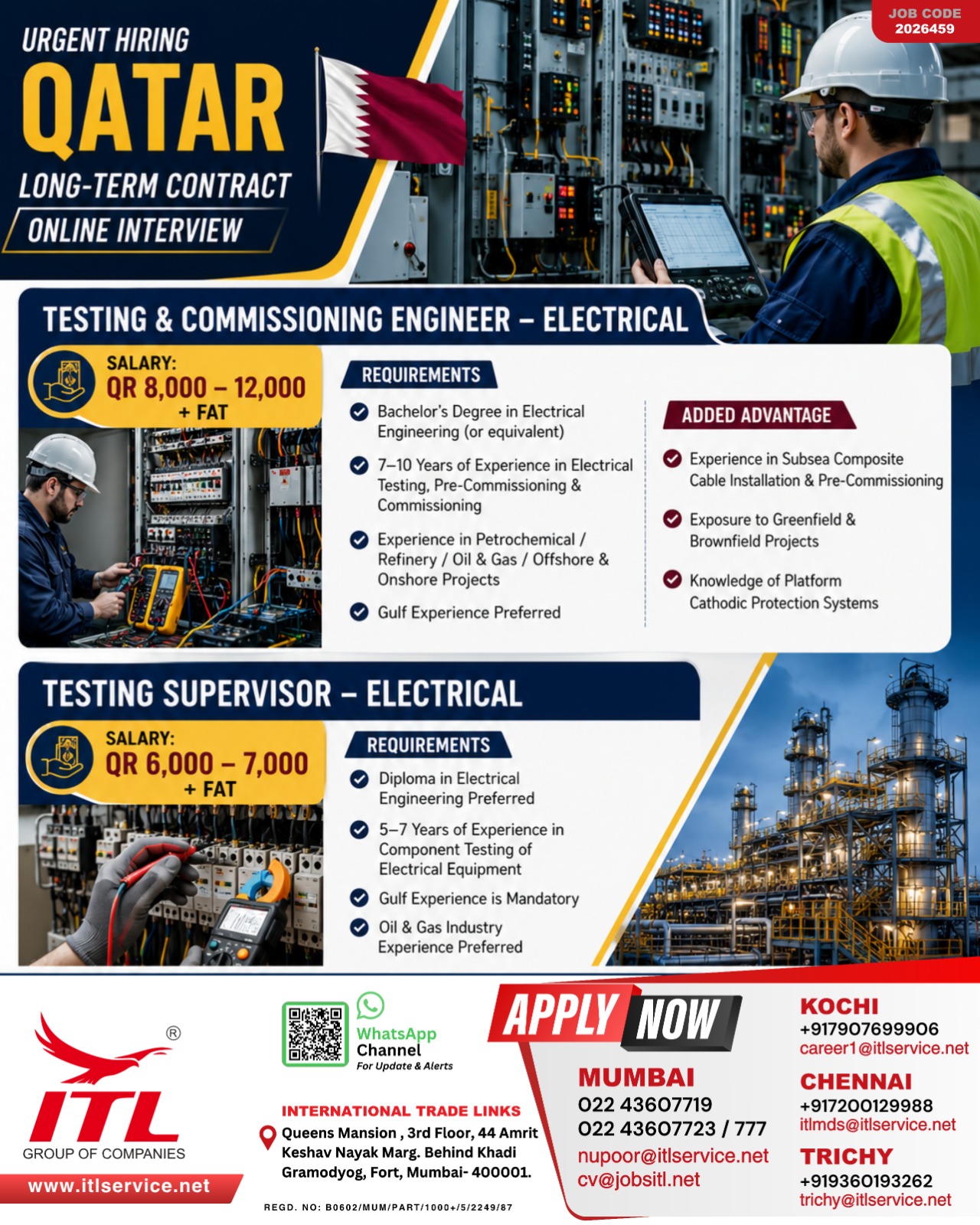 Urgent Hiring: Electrical Testing & Commissioning Roles – Qatar (Long-Term Contract)
