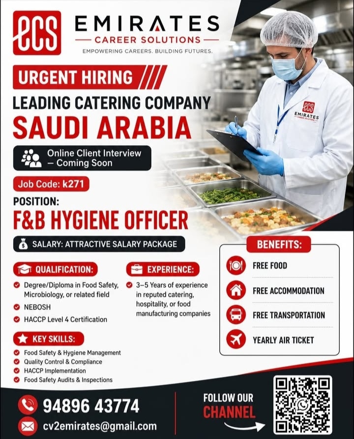 URGENT HIRING FOR CATERING COMPANY - SAUDI ARABIA