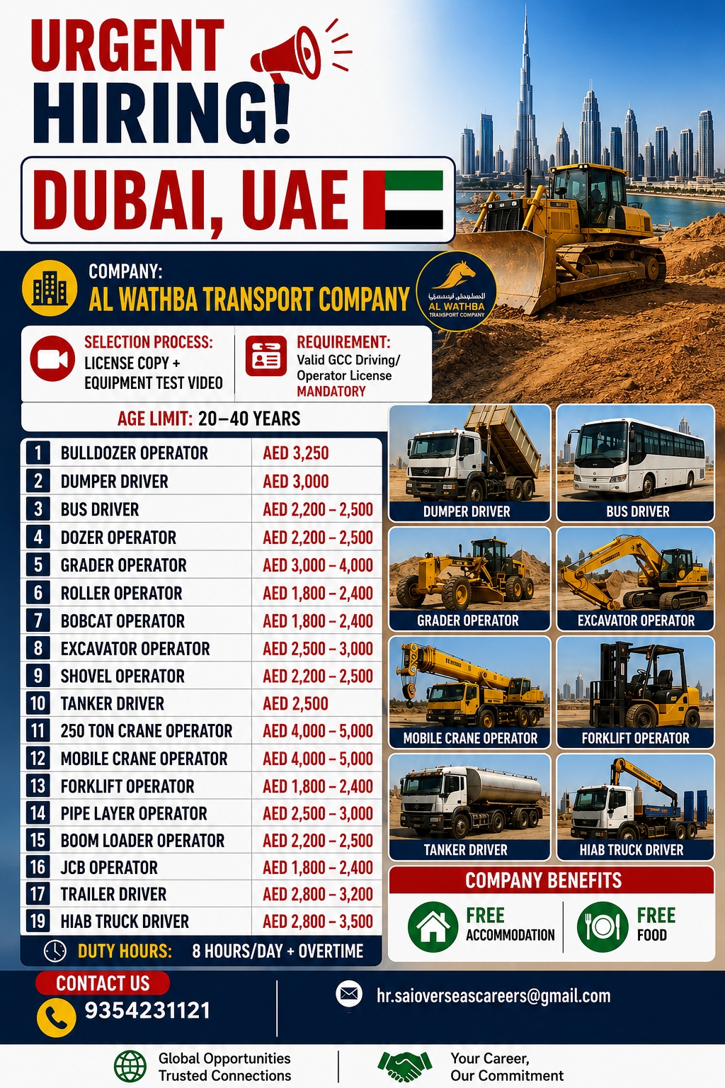 URGENT HIRING FOR DUBAI