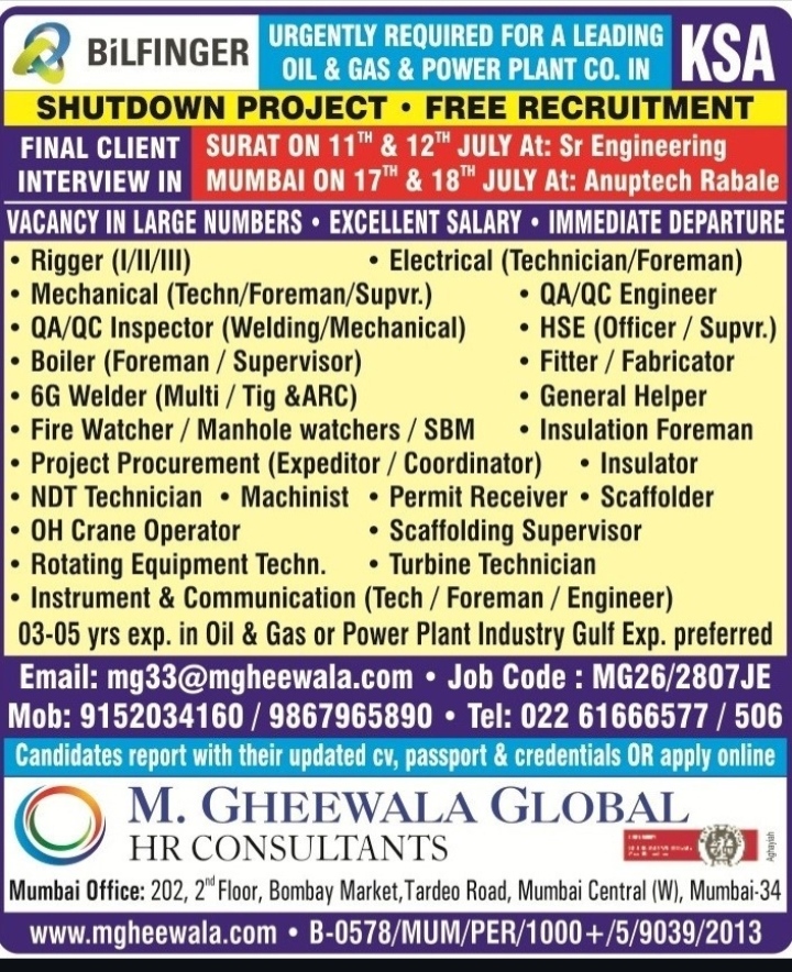 URGENT HIRING FOR LEADING COMPANY OF KSA