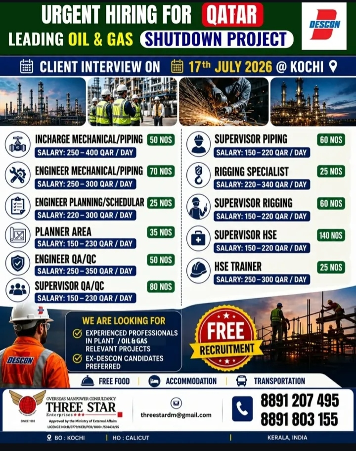 URGENT HIRING FOR QATAR