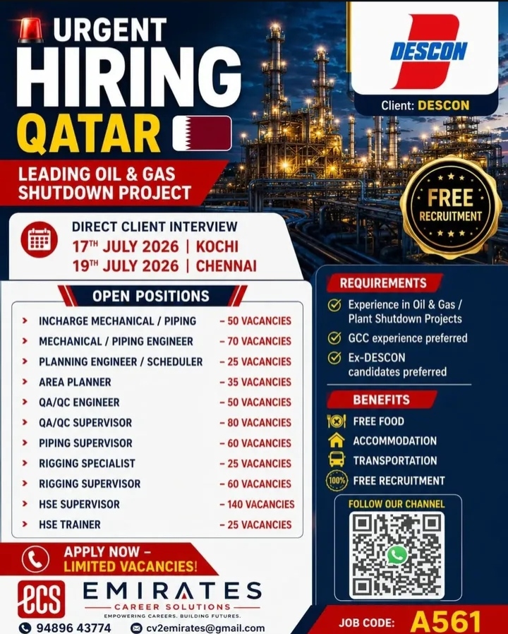 URGENT HIRING FOR QATAR