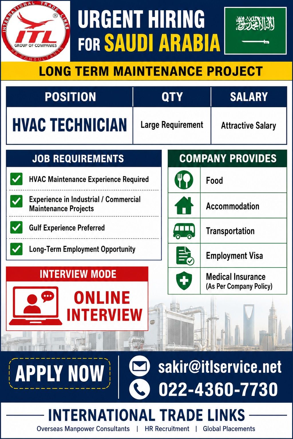 Urgent hiring for Saudi Arabia