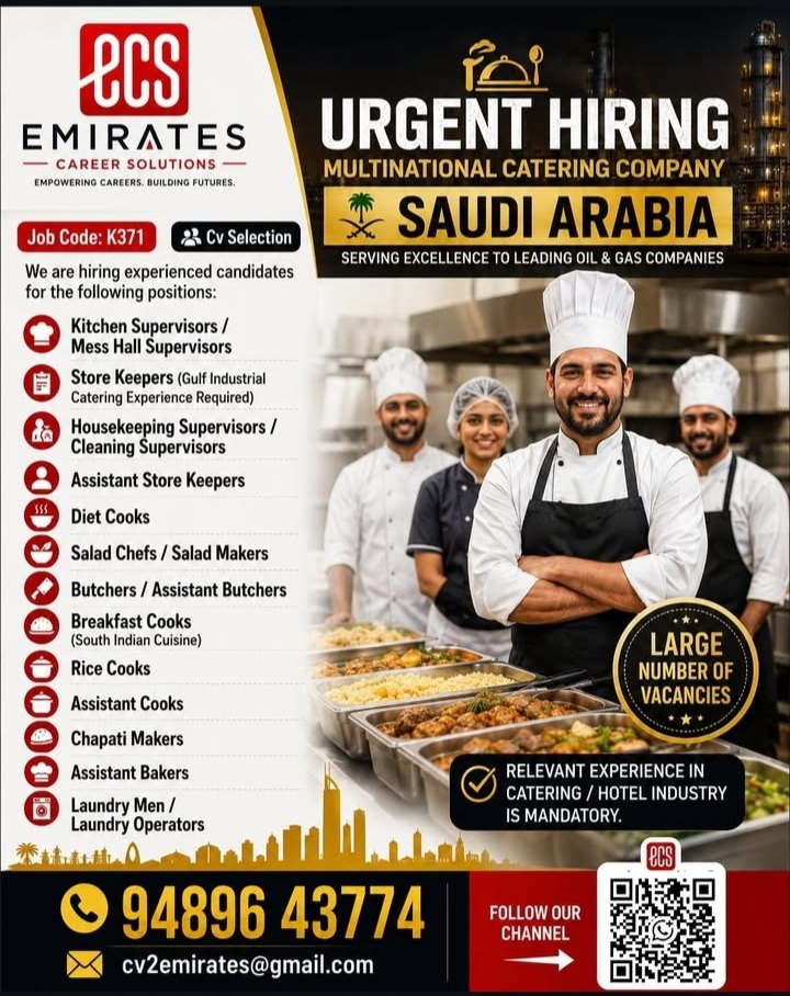 URGENT HIRING FOR SAUDI ARABIA