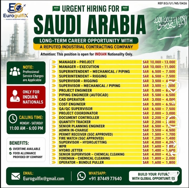 URGENT HIRING FOR SAUDI PROJECT