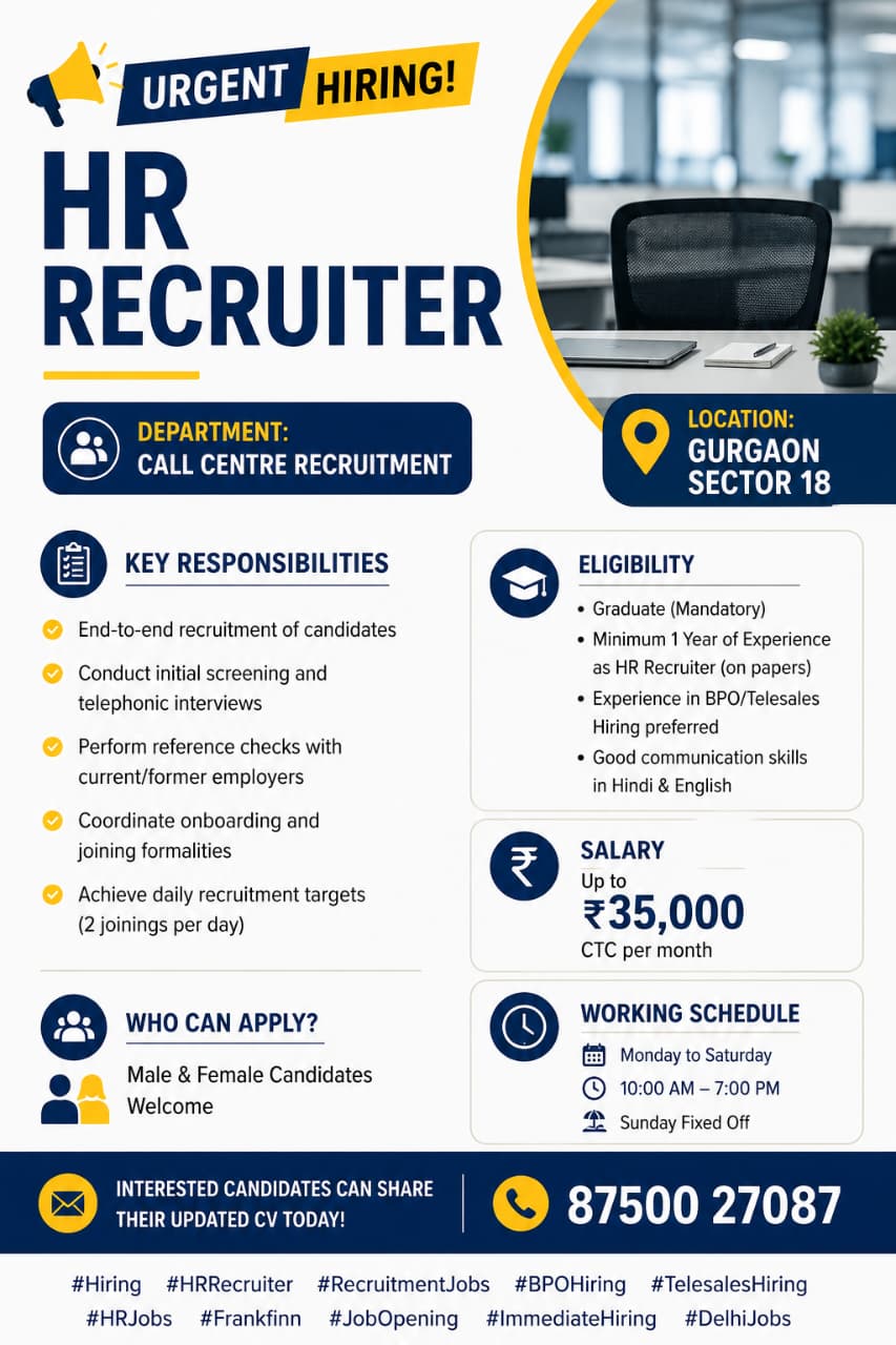Urgent hiring in Gurgaon