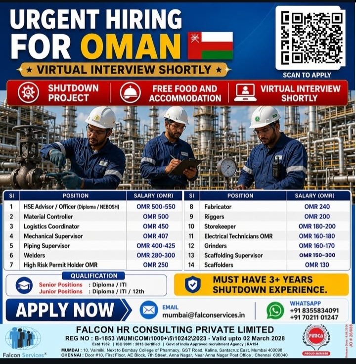 Urgent hiring in Oman