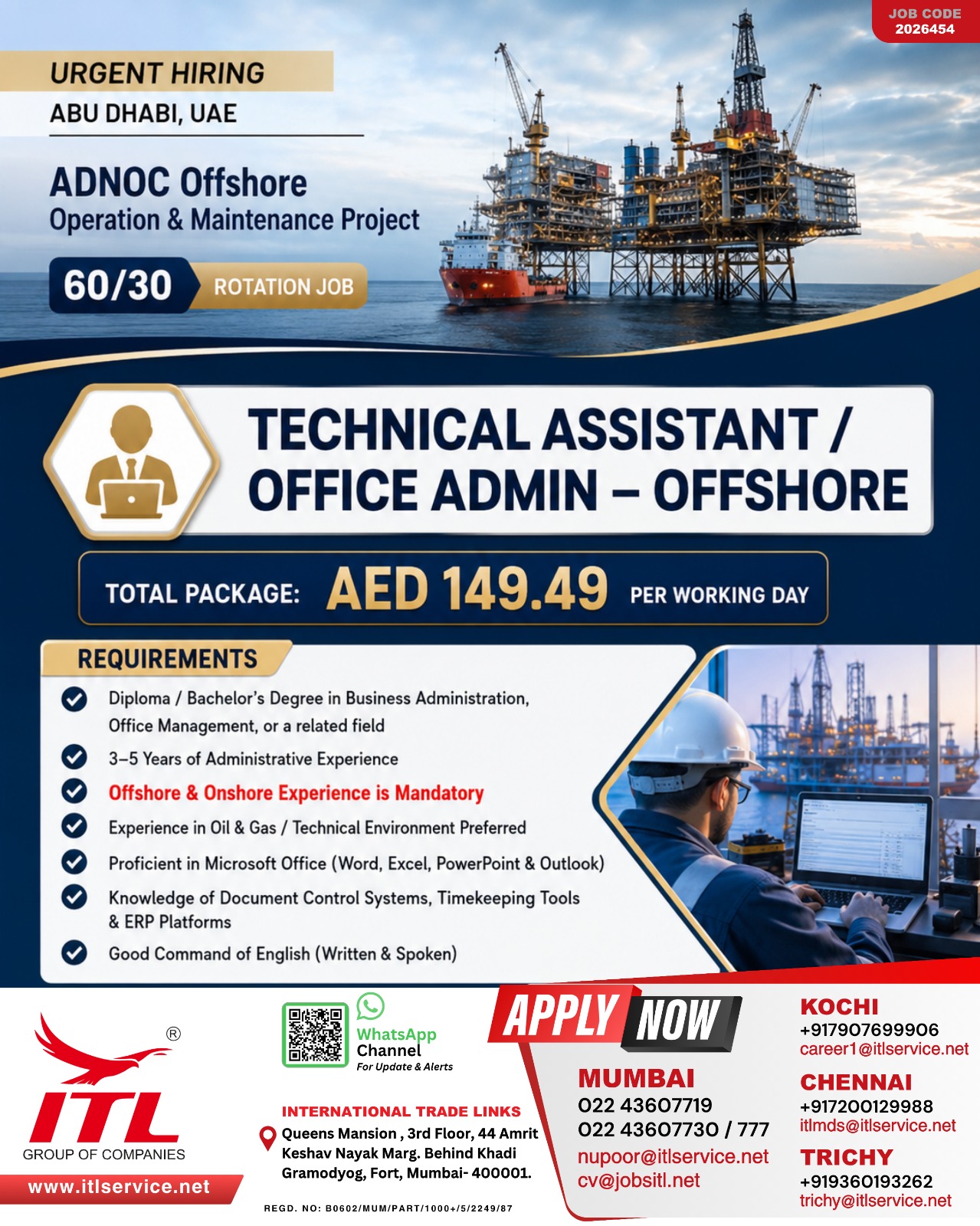 Urgent Hiring: Offshore Office Admin & Technical Assistant (60/30 Rotation)