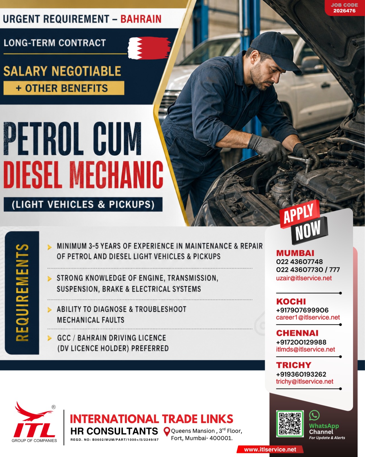 Urgent Hiring: Petrol & Diesel Mechanics for Bahrain