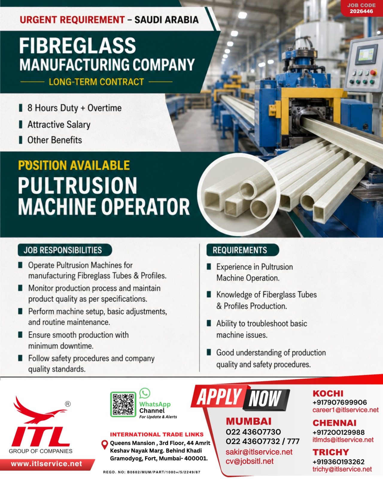 Urgent Hiring: Pultrusions Machine Operators for Saudi Arabia