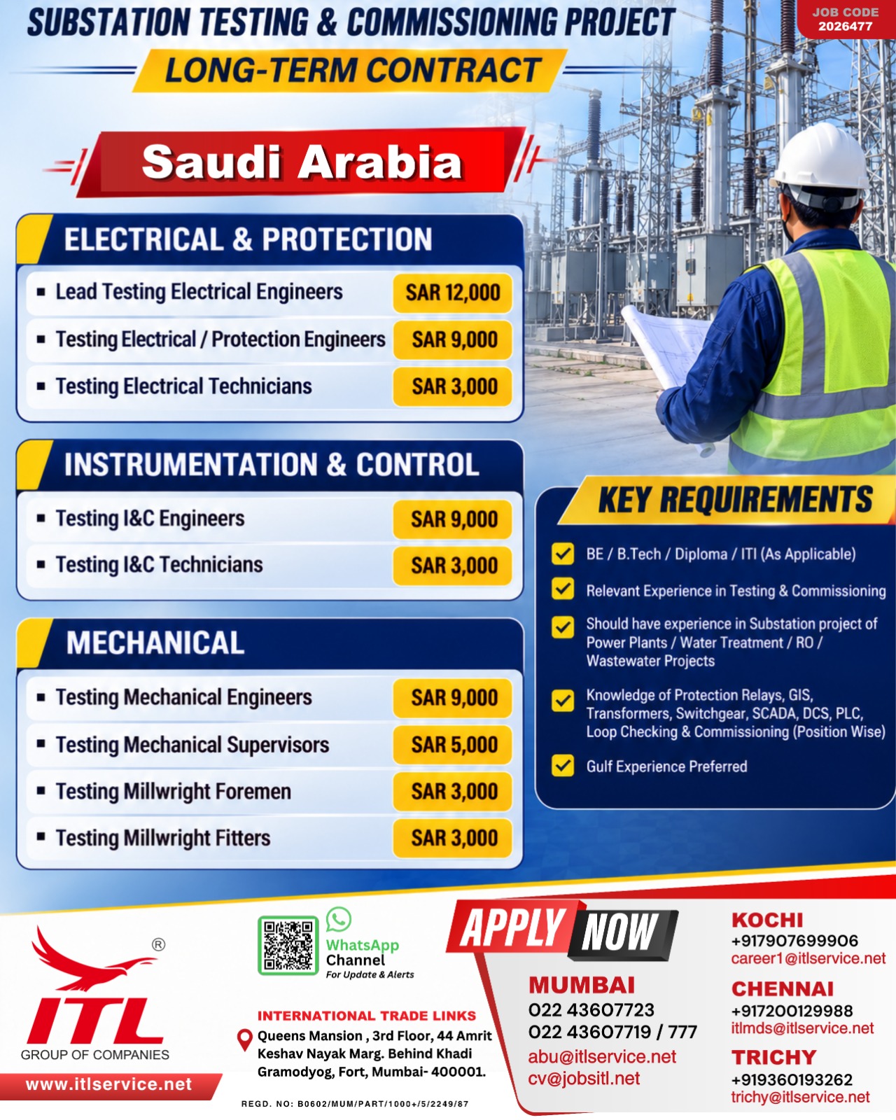 Urgent Hiring: Substation Testing & Commissioning Roles in Saudi Arabia