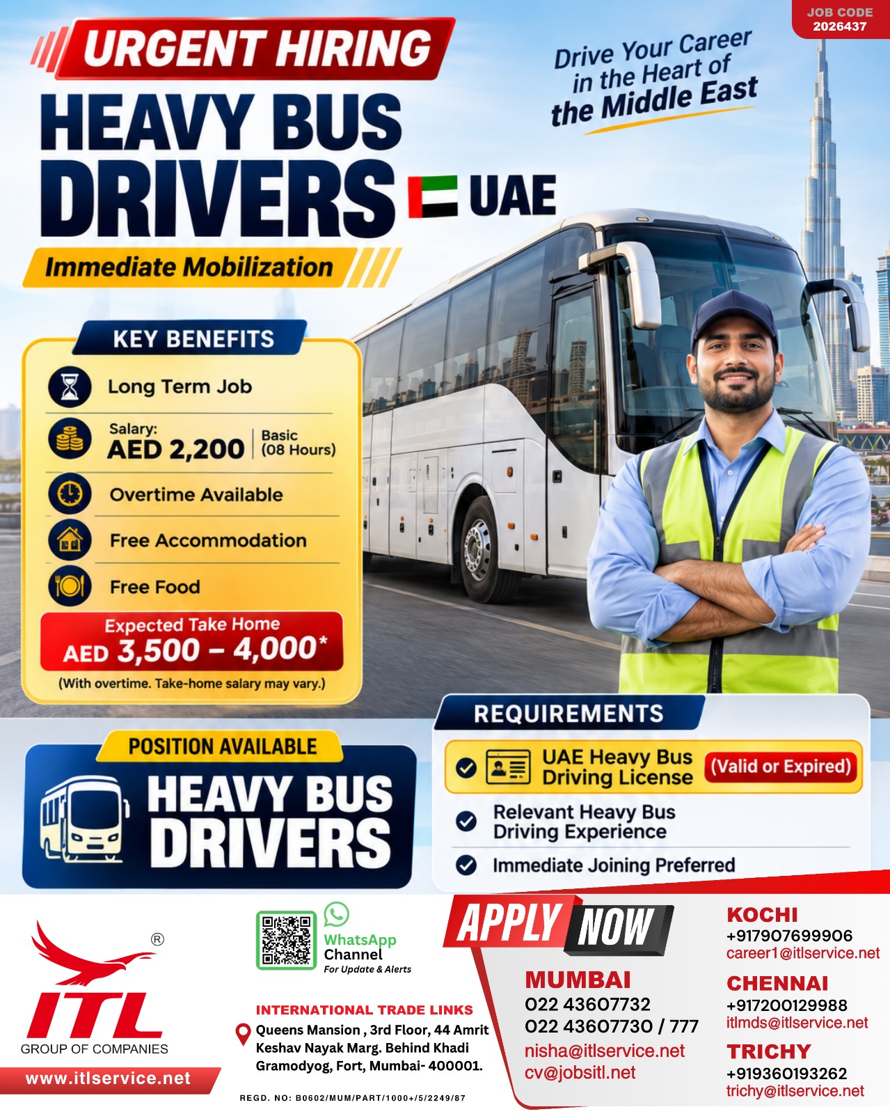 Urgent Hiring: UAE Heavy Bus Drivers (ITL Group Recruitment Banner)
