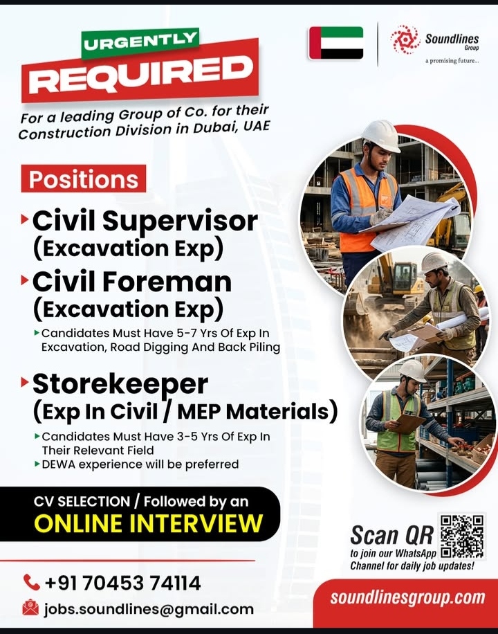Urgent Job Openings: Civil & Storekeeper Positions in Dubai, UAE