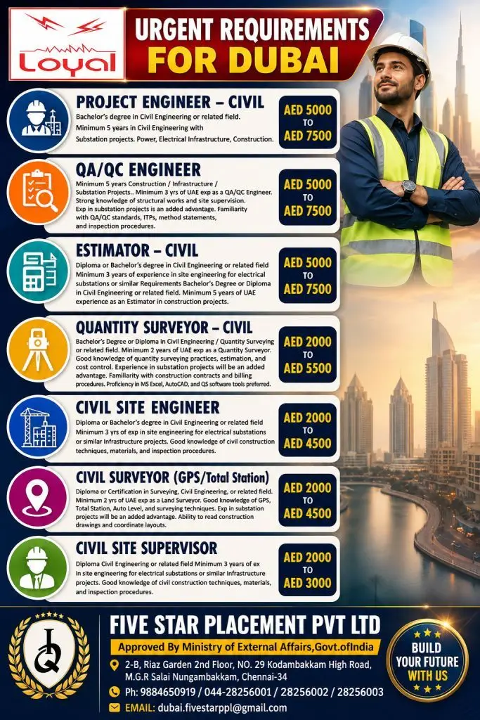 Urgent Job Openings for Civil Engineers in Dubai
