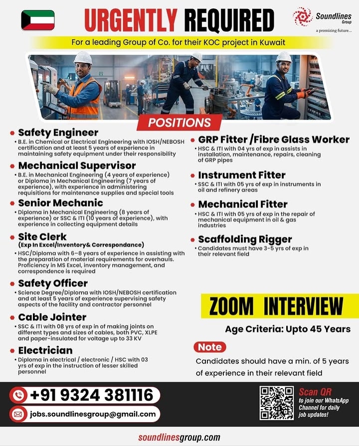 Urgent Job Openings for KOC Project in Kuwait