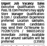 Urgent Job Openings in Sanquelim (Sankhalim), Goa