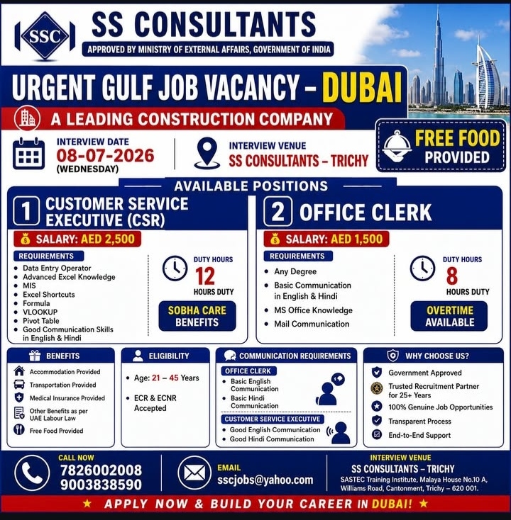 URGENT JOB REQUIREMENT IN DUBAI