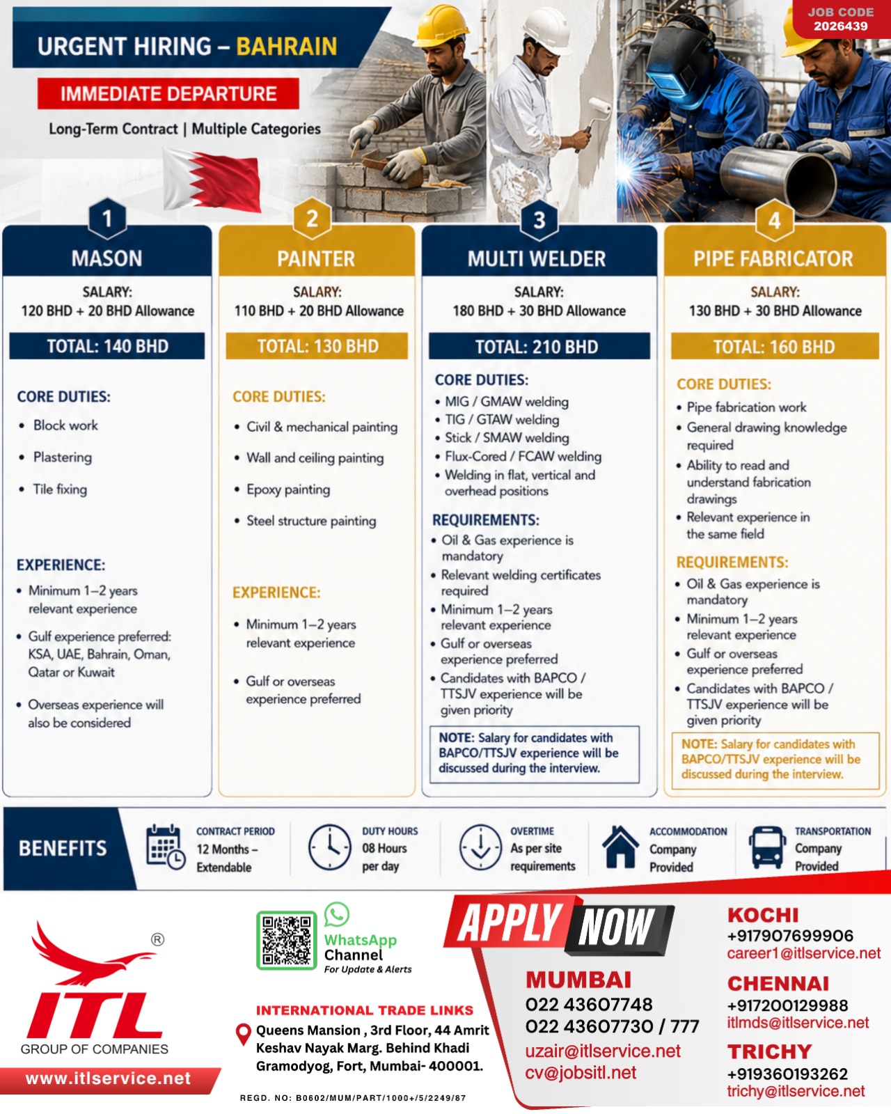 Urgent Overseas Recruitment for Oil & Gas Construction Roles in Bahrain