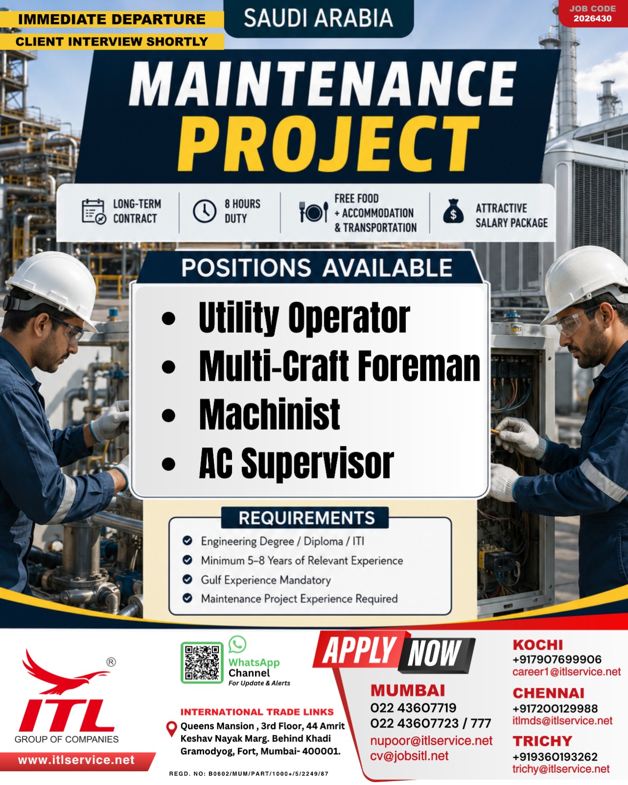 🔴 Urgent Recruitment: Maintenance Project Roles in Saudi Arabia