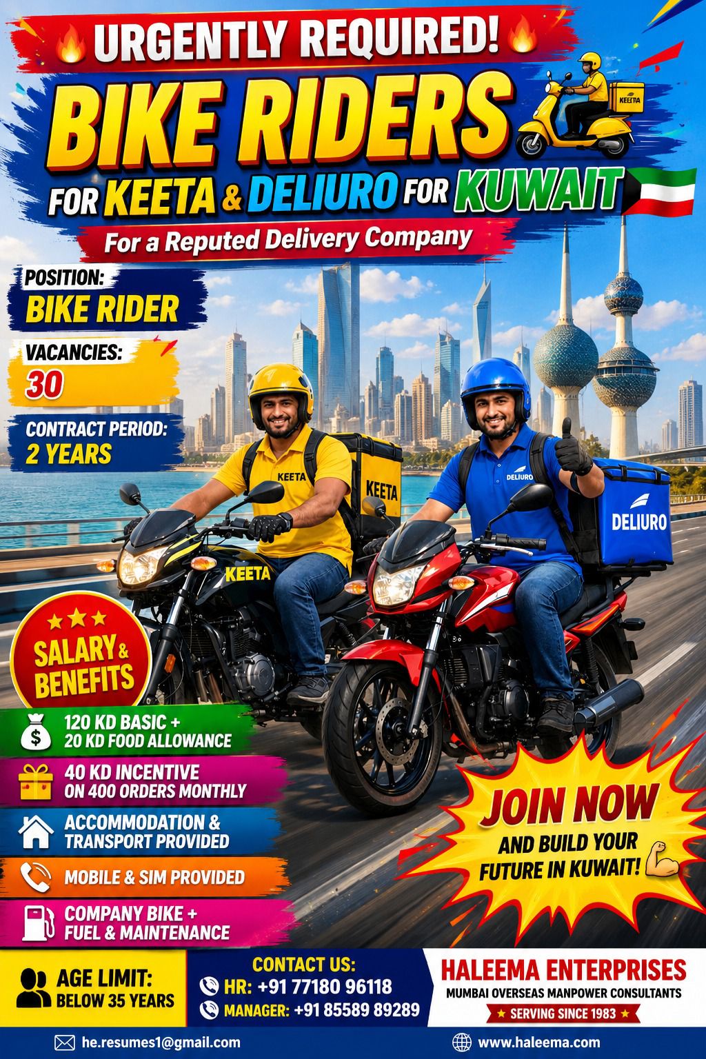 urgent required bike riders in kuwait