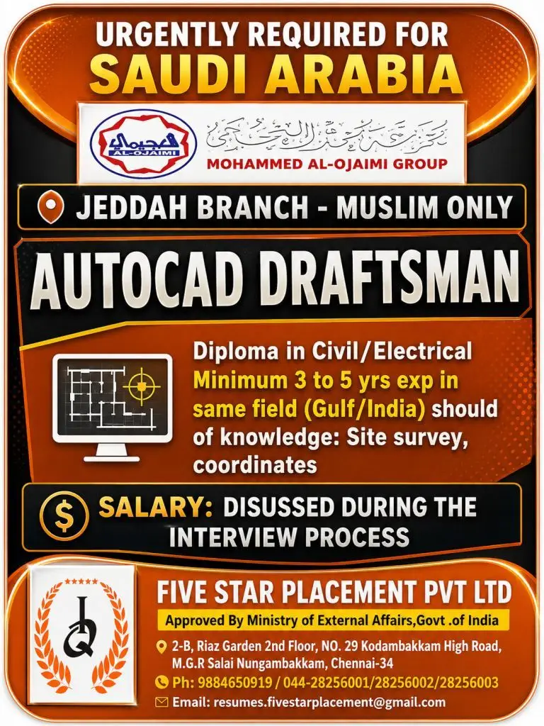 Urgent Requirement: AutoCAD Draftsman (Saudi Arabia)