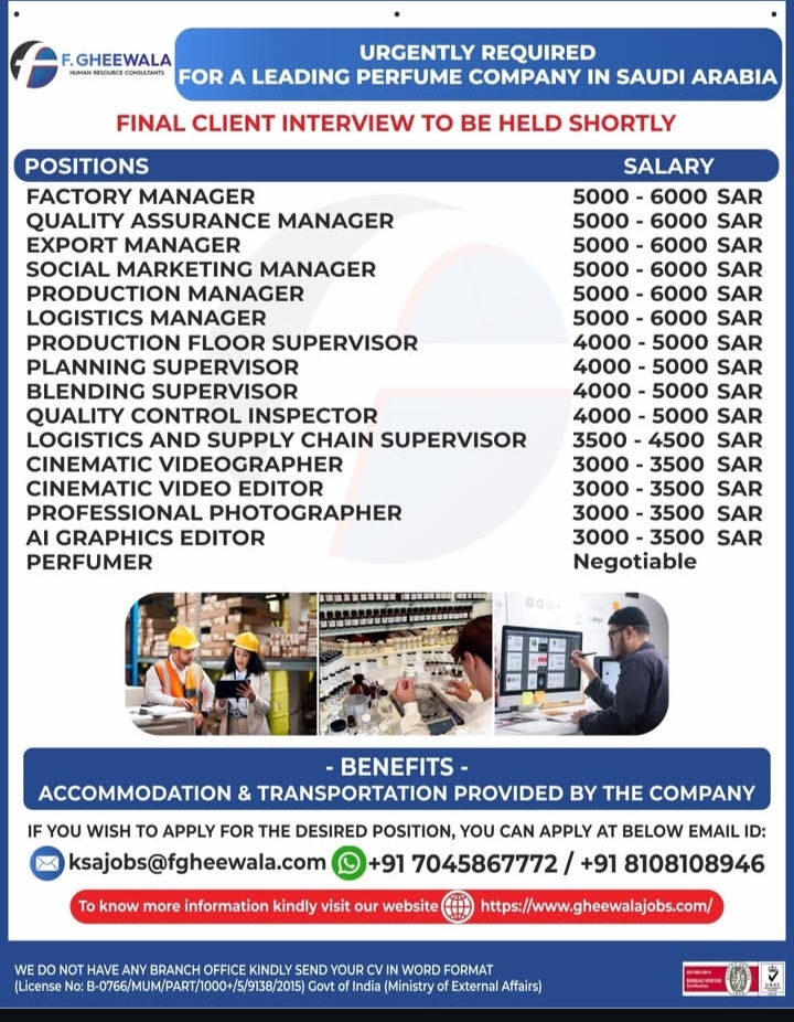 Urgent requirement for company in Saudi Arabia