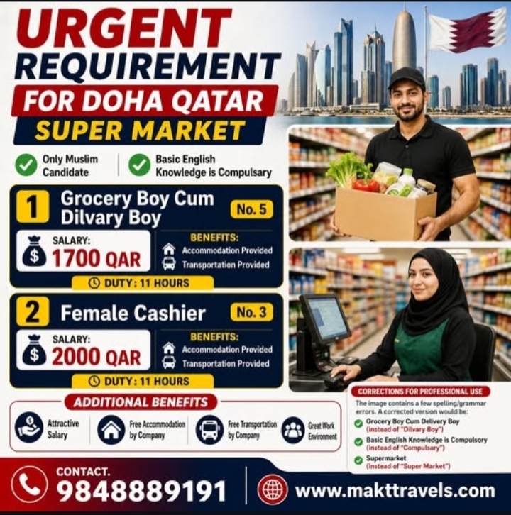 Urgent requirement for doha qatar