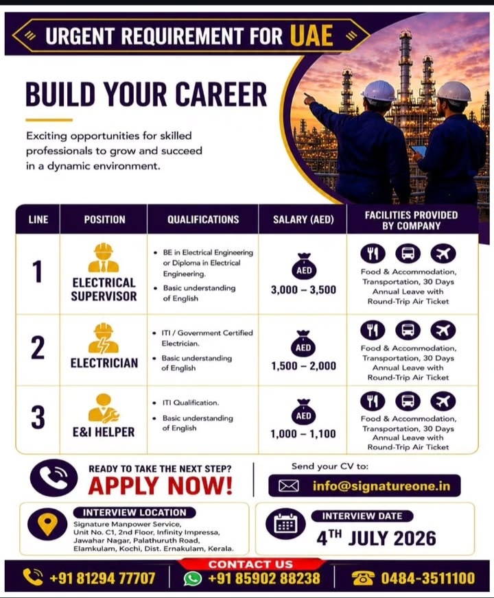 urgent requirement for  DUBAI