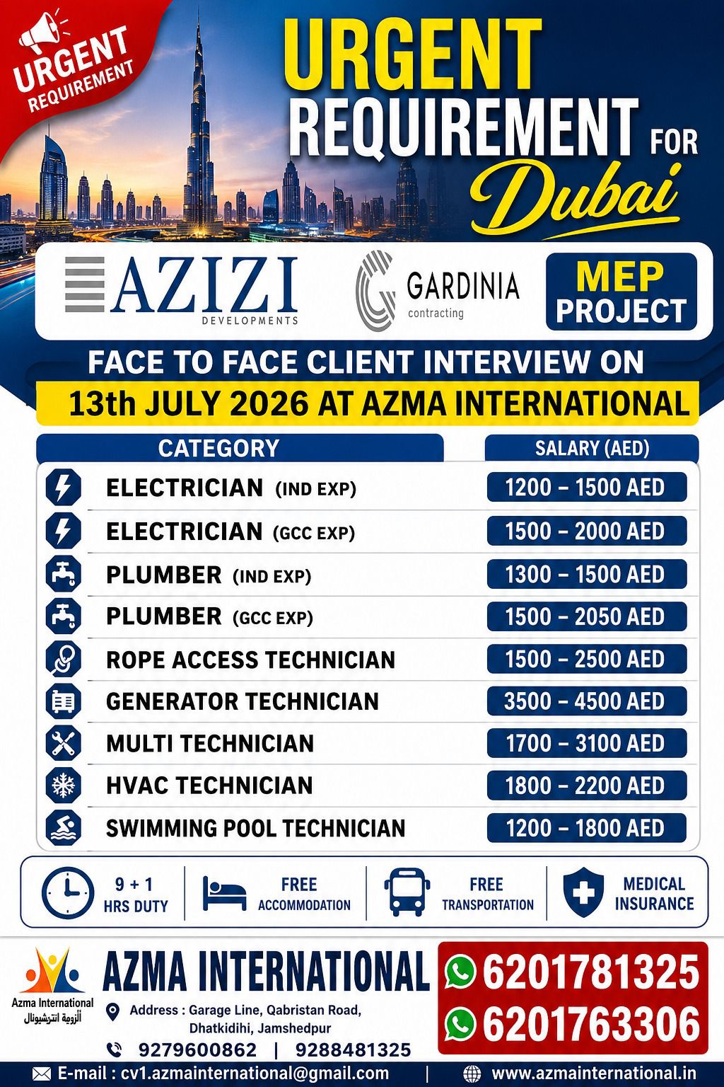 URGENT REQUIREMENT FOR DUBAI