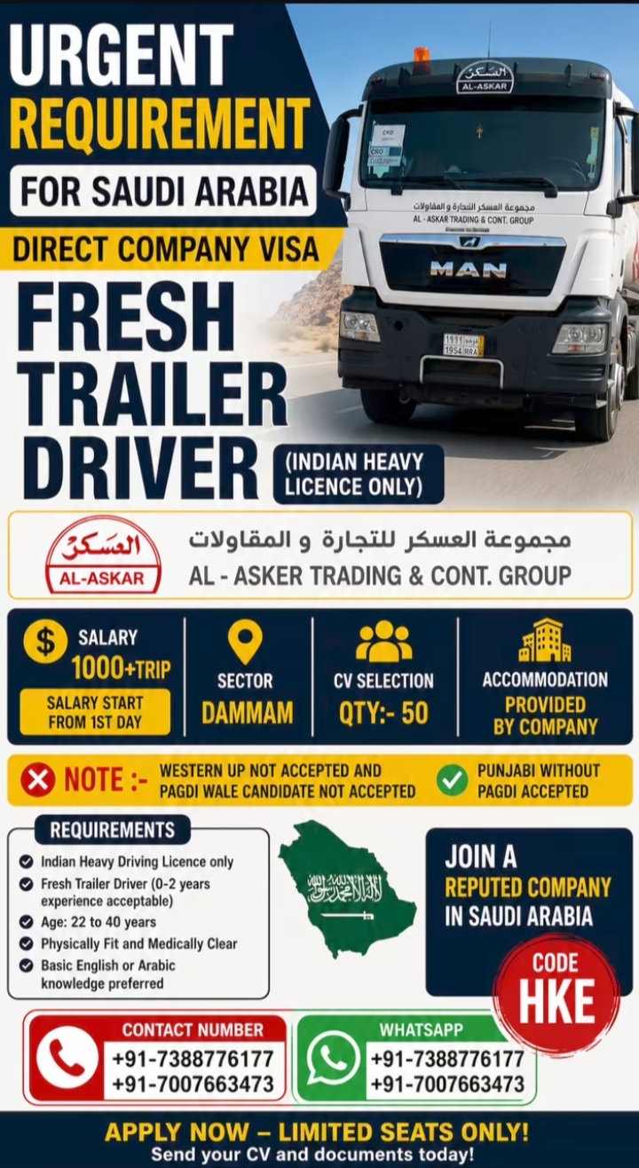 Urgent requirement for Saudi Arabia