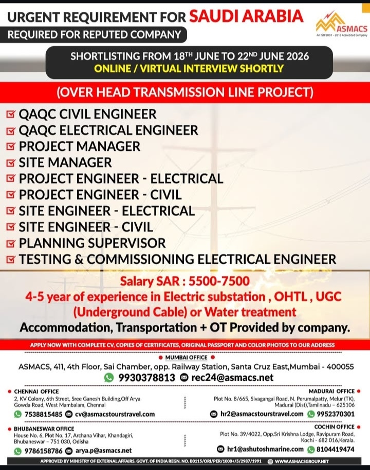 Urgent requirement for Saudi Arabia