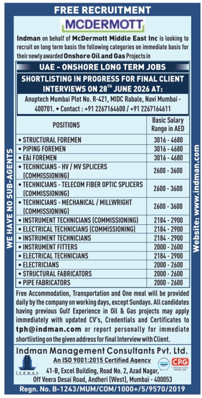 Urgent requirement in Dubai