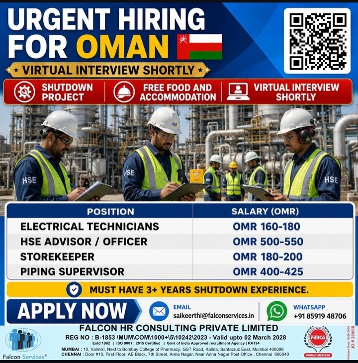 Urgent requirement in Oman