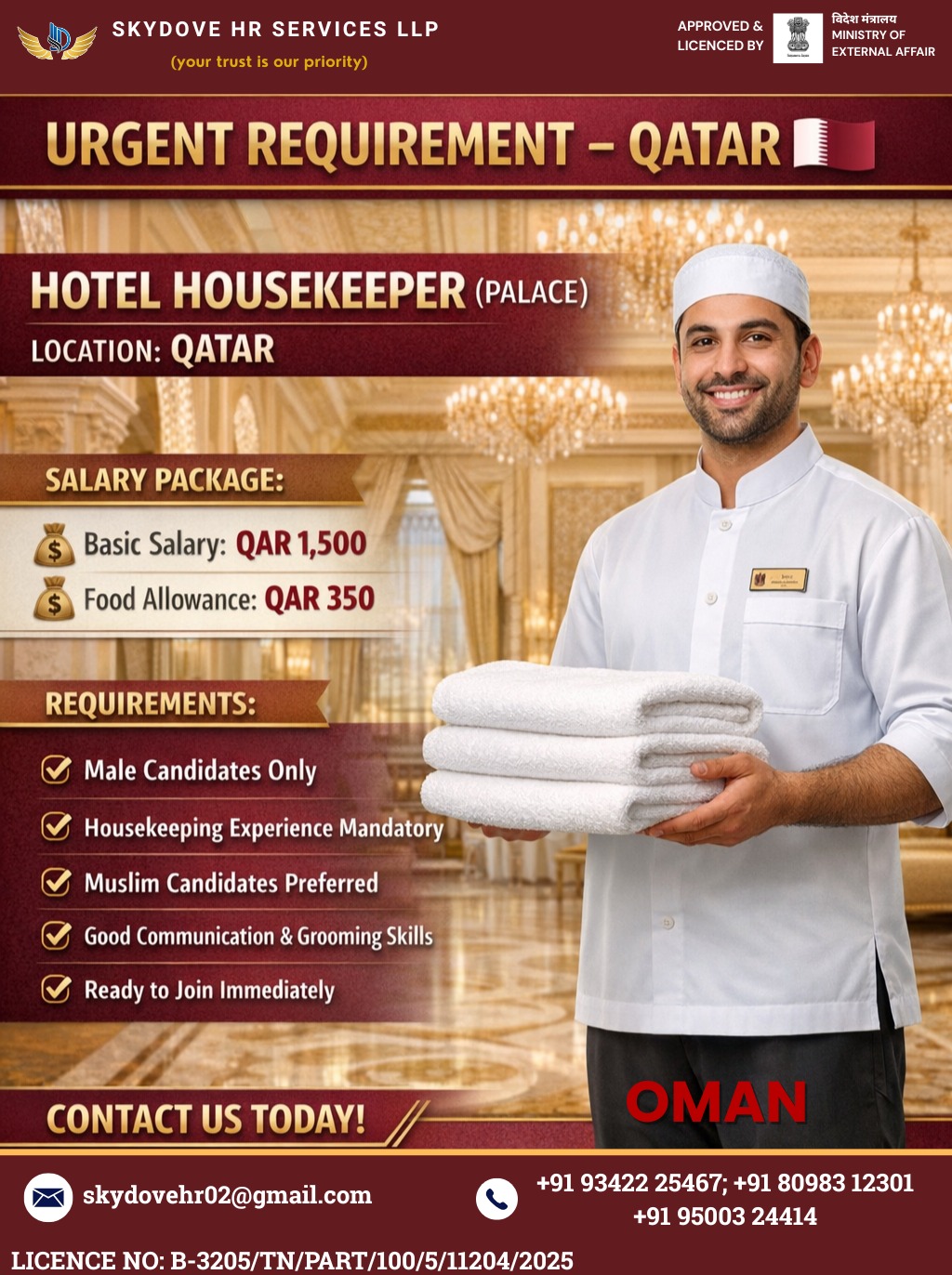 Urgent requirement in Qatar