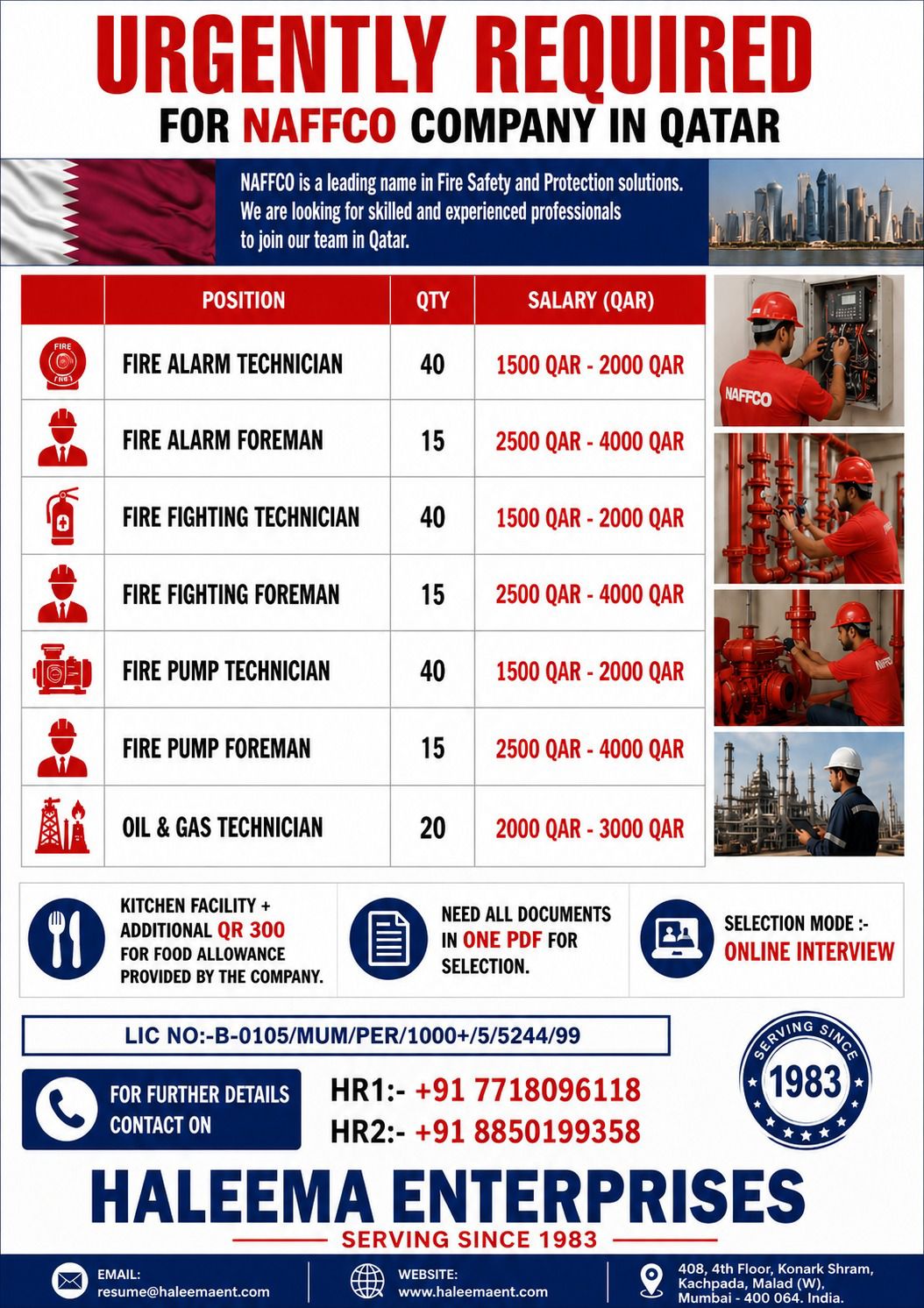 urgent requirement in Qatar