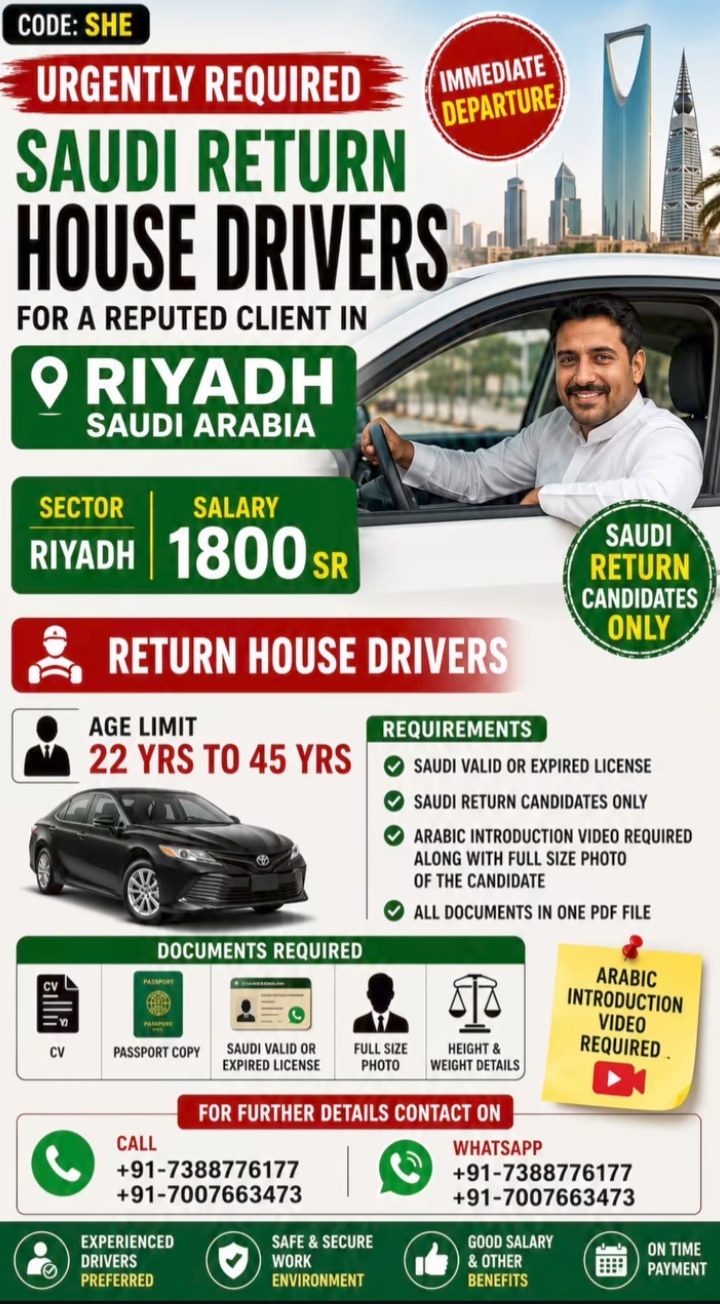 Urgent requirement in Riyadh