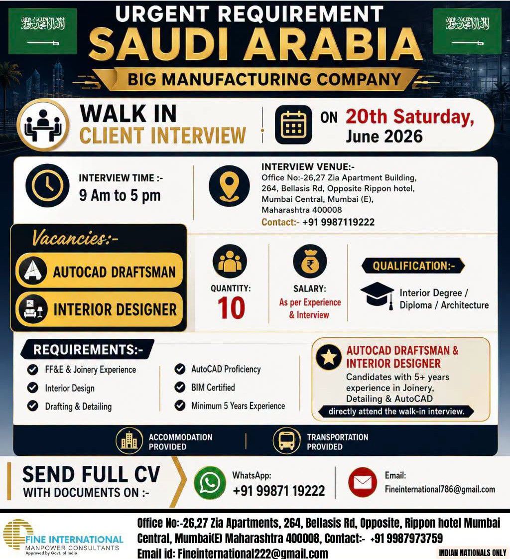 Urgent requirement in Saudi Arabia