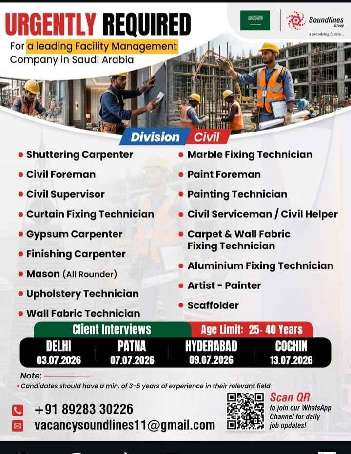 Urgent requirement in Saudi Arabia