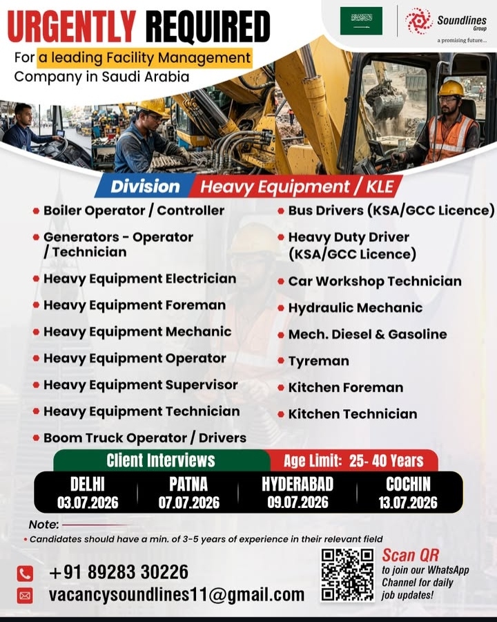Urgent requirement in Saudi Arabia