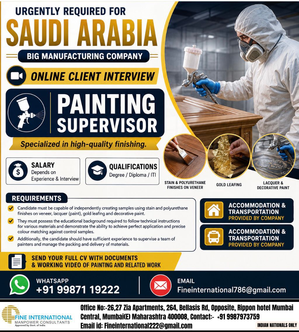 Urgent requirement in Saudi arabia