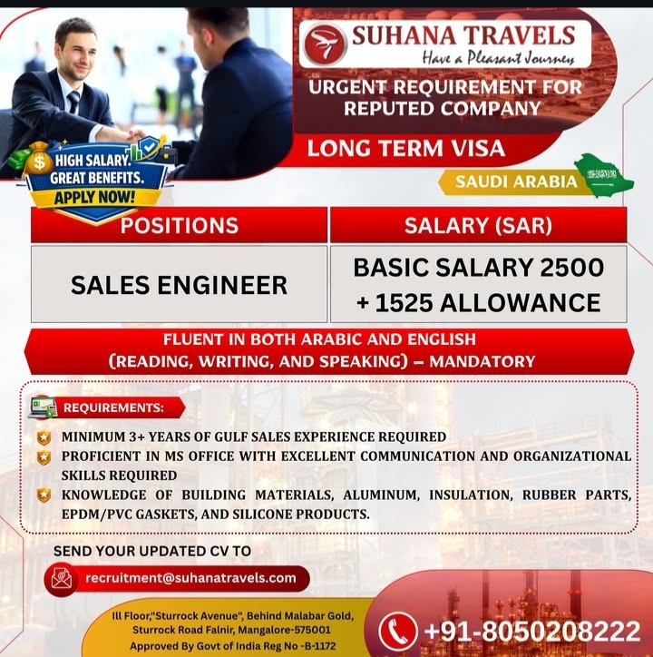 URGENT REQUIREMENT IN SAUDI ARABIA