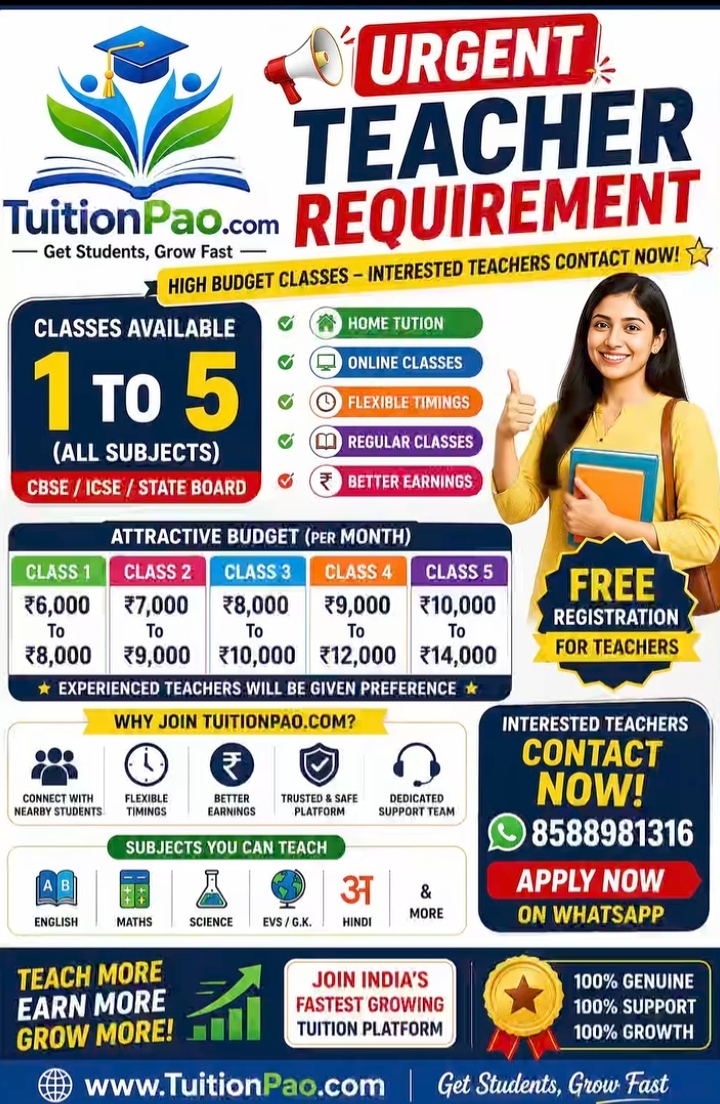 Urgent Teacher requirement