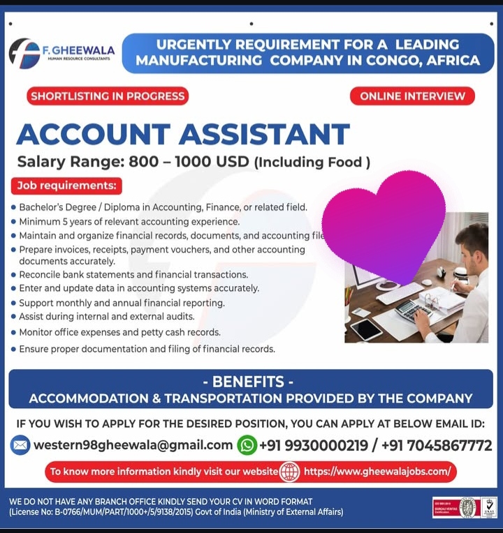 Urgently required for a leading company in Africa