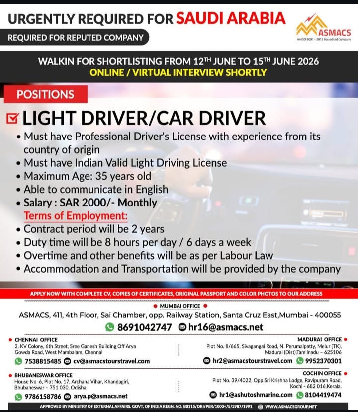 Urgently required for Saudi Arabia