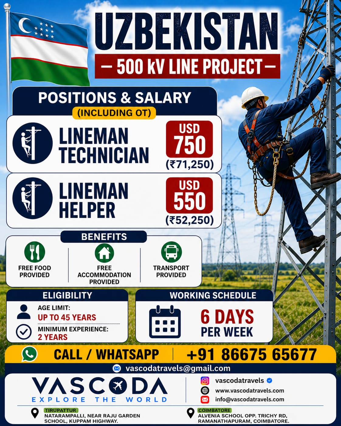 Vascoda Travels Uzbekistan Lineman Job Openings