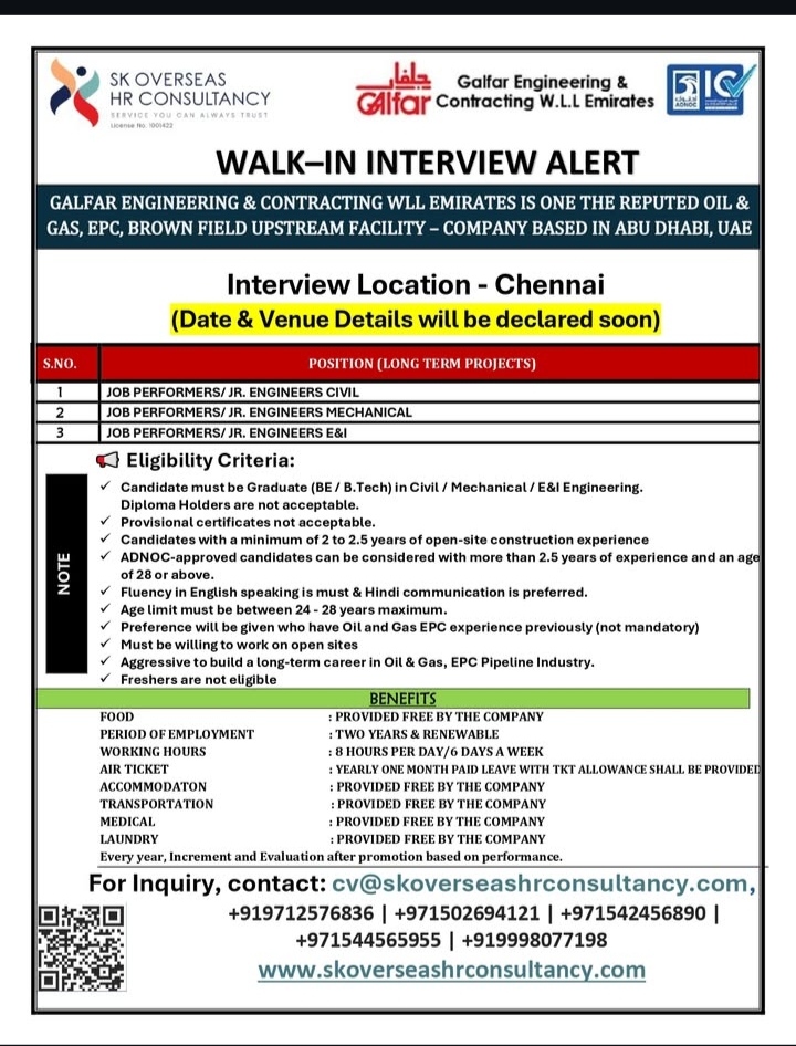 Walk-In Interview Alert: Galfar Engineering (Abu Dhabi)