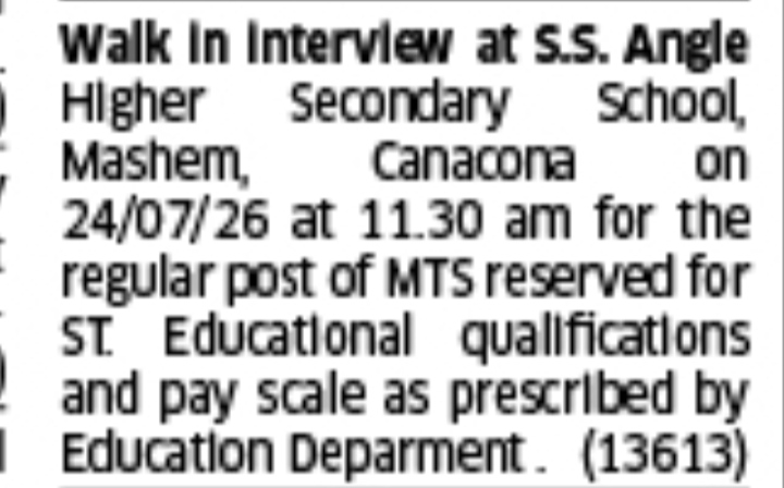 Walk -in- interview at s.s angle school